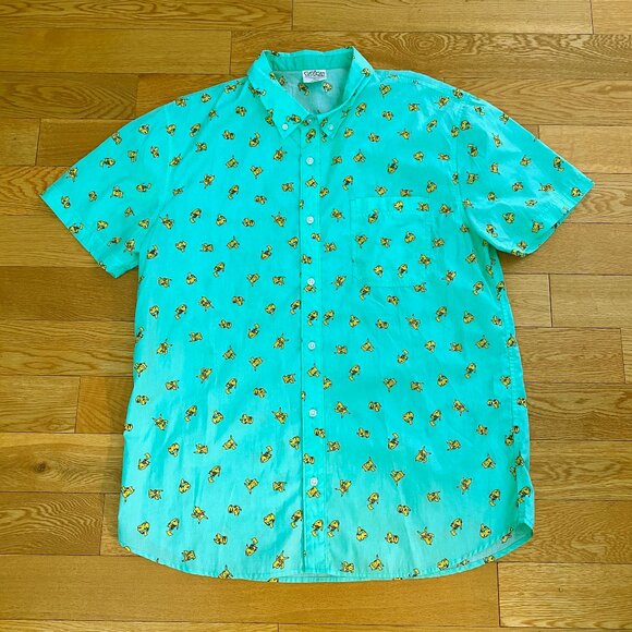 Pokemon Shirt Men XL Pikachu All Over Print Anime Short Sleeve Button Up READ - Picture 1 of 8